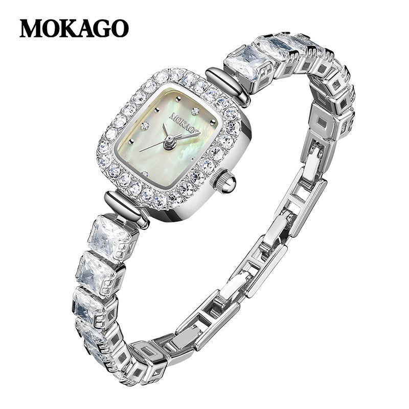 MOKAGO Women’s Square Quartz Watch – Diamond Inlay, Light Luxury Copper Bracelet