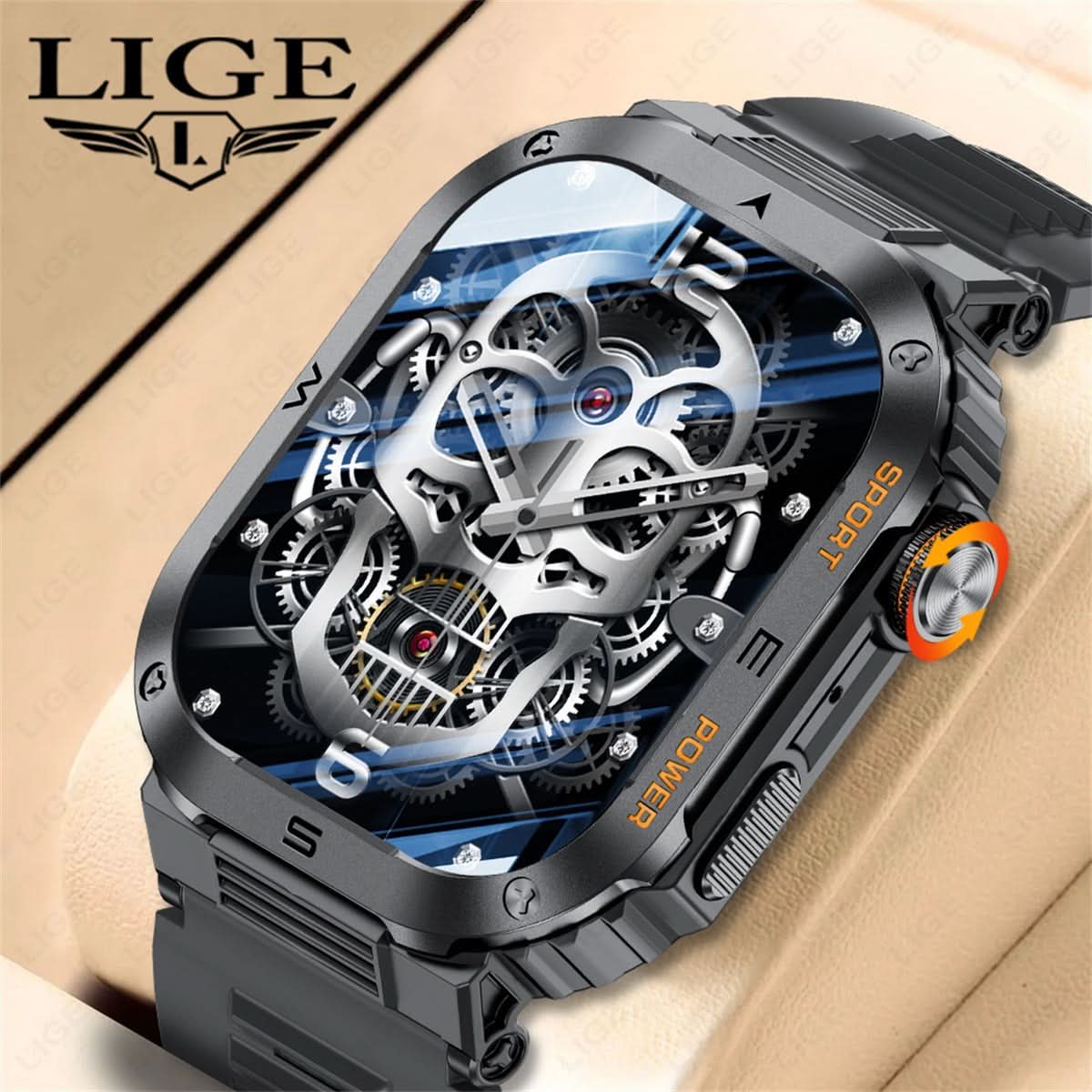 Men’s Square Dial Smartwatch – Heart Rate & Sleep Monitor, Multi-Function Fitness Watch