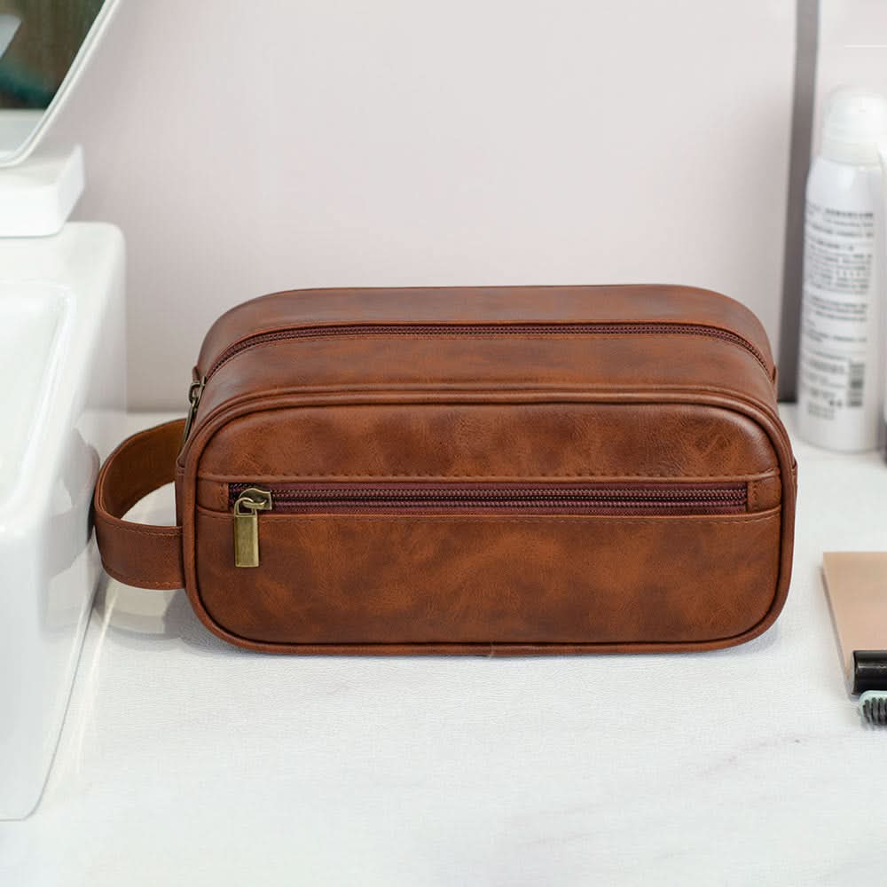 Men's Waterproof PU Leather Toiletry Bag - Travel Storage Organizer