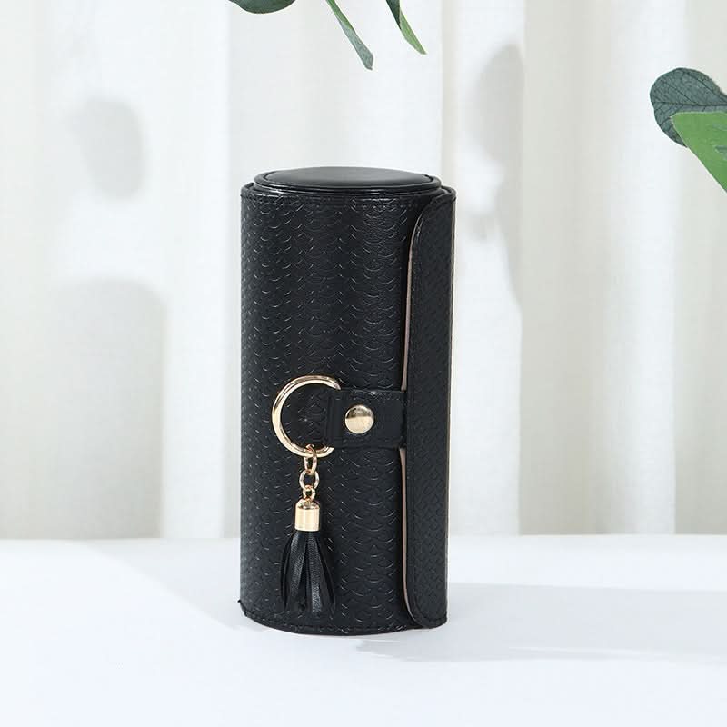 Portable Cylindrical PU Leather Jewelry Box