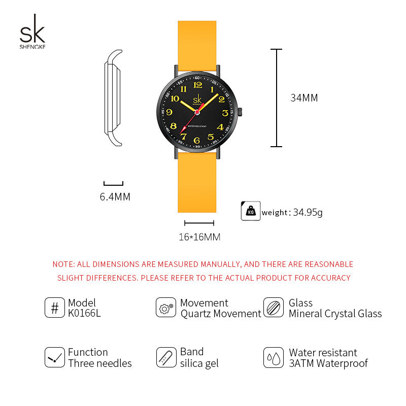 SK Women’s Sports Quartz Watch – Waterproof Silicone Strap, Lightweight Wristwatch