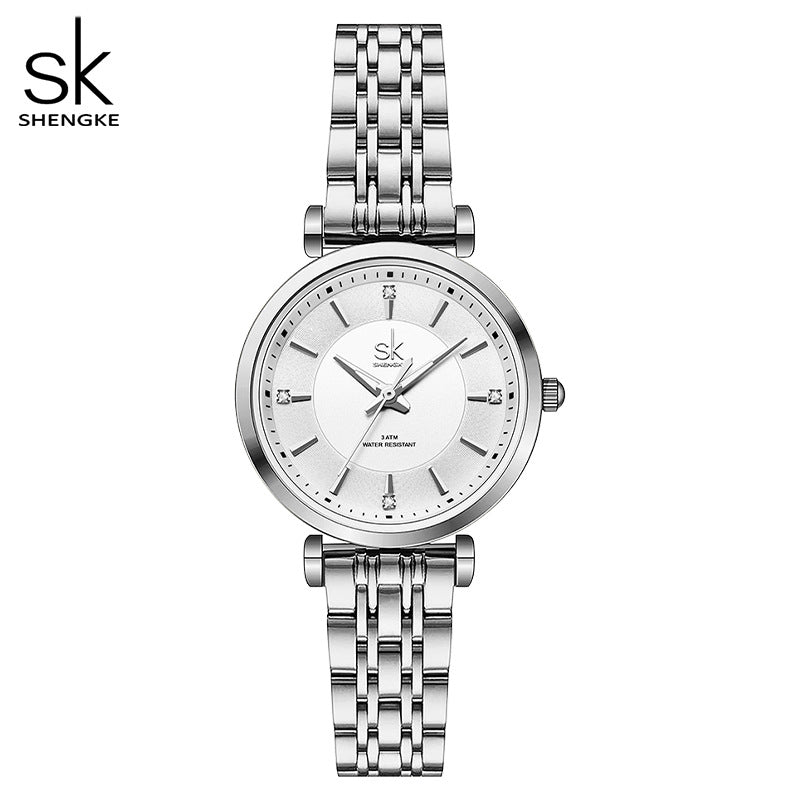SK Women’s Business Quartz Watch – Diamond Accent, Thin Strap, 30M Waterproof