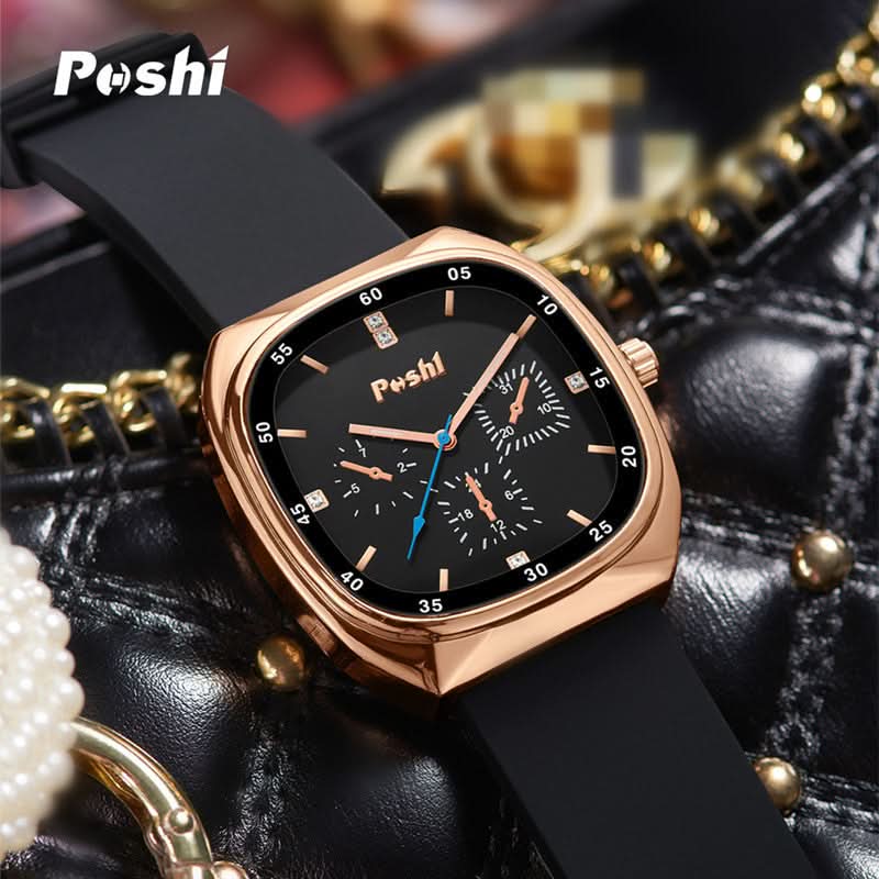 Unisex Casual Style Square Quartz Watch – Silicone Strap, 24-Hour Display