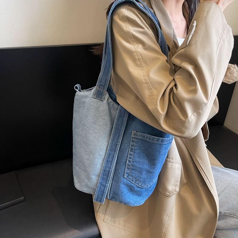 Denim Bucket Messenger Bag for Women – Korean Style Canvas Shoulder Handbag