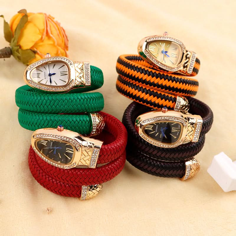 Women's Snake-Inspired Quartz Watch – Braided Leather Strap