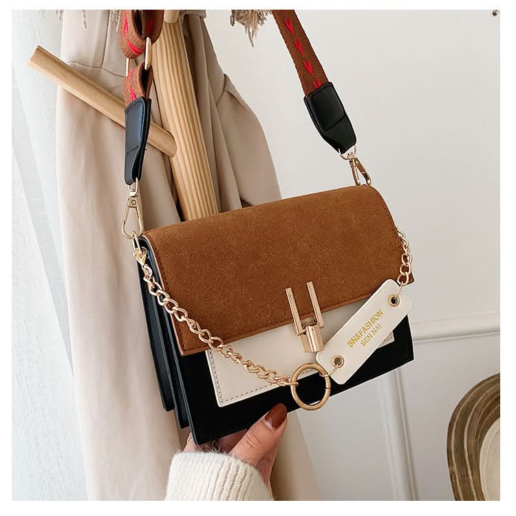 Women's Trendy Square Shoulder Bag with Lock Closure - Crossbody Bag