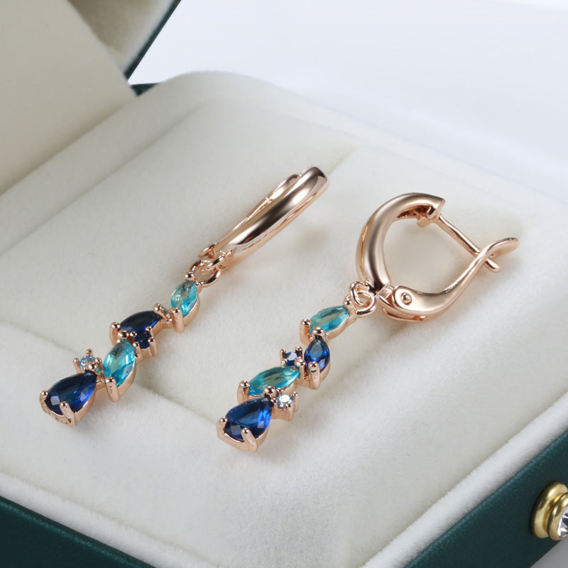 Blue Zircon Long Earrings – Rose Gold Geometric Jewelry