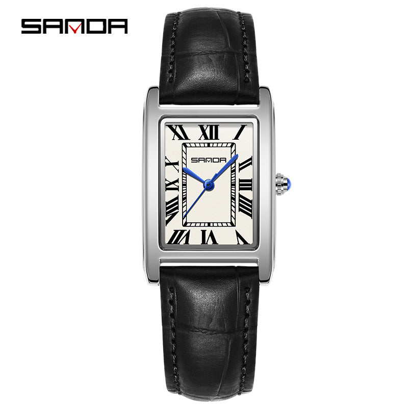 SANDA Retro Square Quartz Watch – Leather Strap Casual Watch for Men & Women