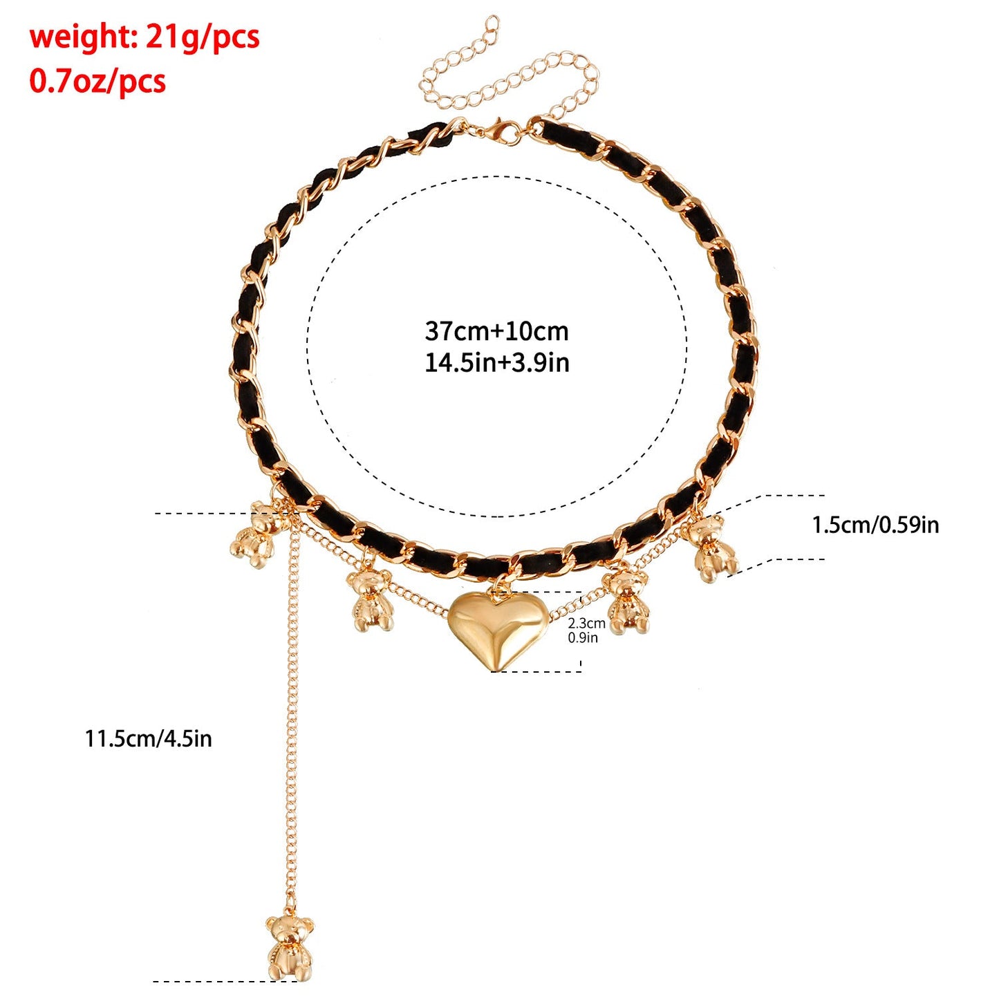 Velvet Bear Pendant Necklace – Fashion Heart Tassel Clavicle Chain for Women