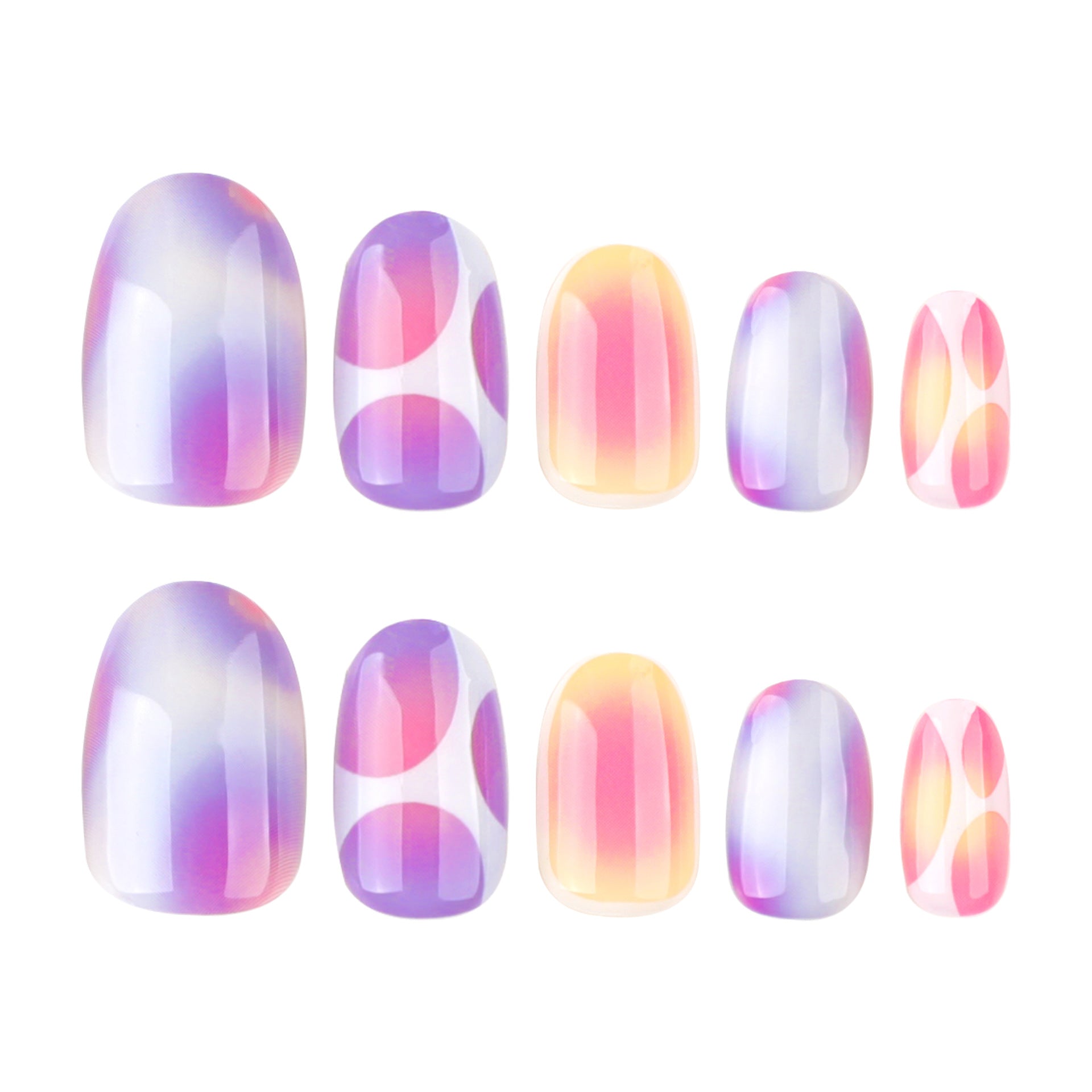 Trendy Colorful Press-On Nails – Abstract Gradient Oval Glue-On Medium Set
