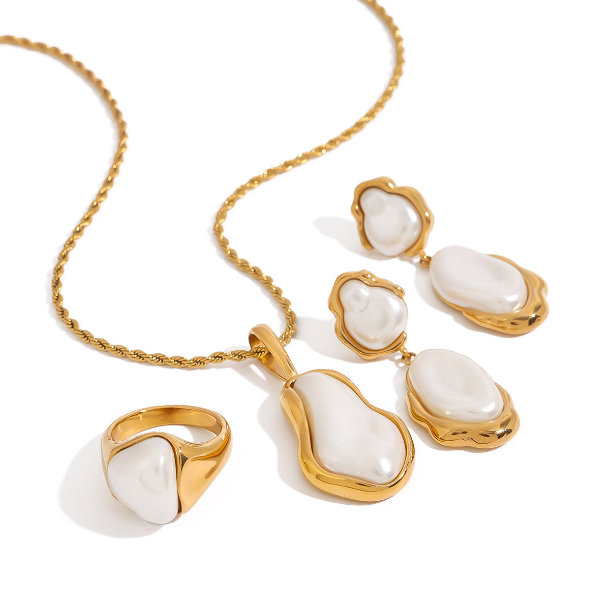 Elegant Pearl Pendant Necklace Set – Molten Shell Design Jewelry for Women