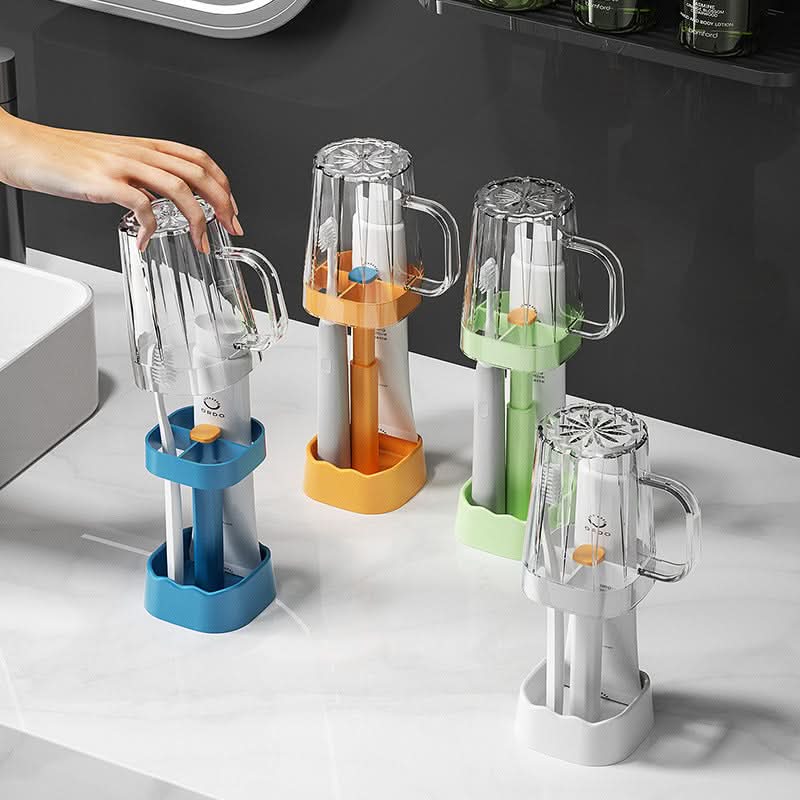 Wall-Mounted Toothbrush Holder with Cups – Mouthwash Cup Storage Organizer