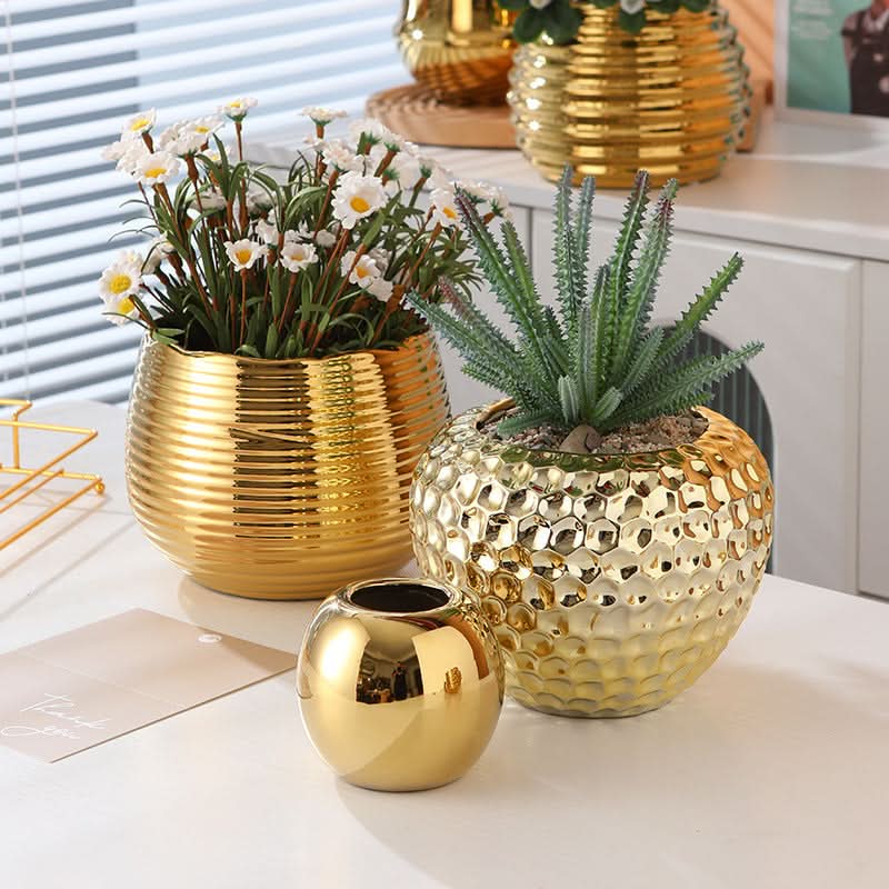 Elegant Golden Ceramic Phalaenopsis Orchid Pot
