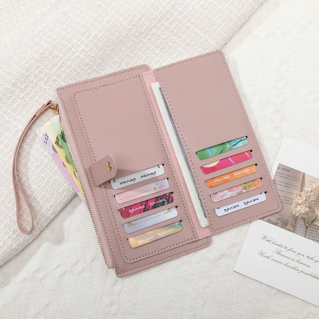 Women's Korean Style Long Wallet – Multi-Card Slot, Zipper & Buckle Closure