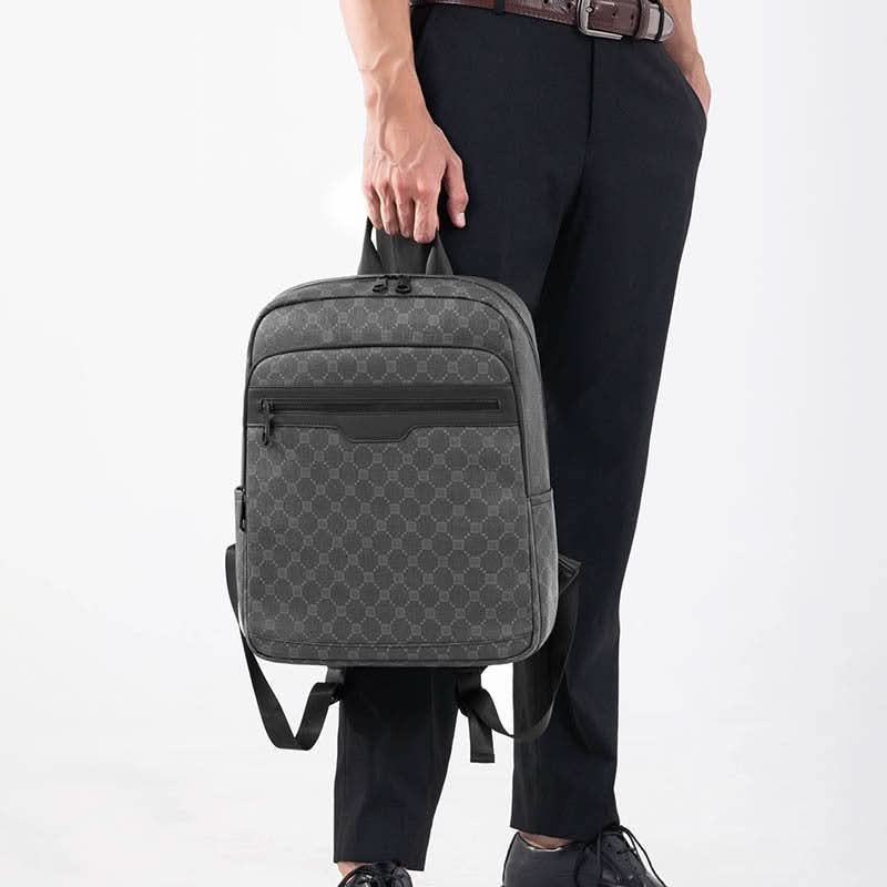 Men’s Large-Capacity PU Leather Backpack – 15-Inch Laptop Travel Bag