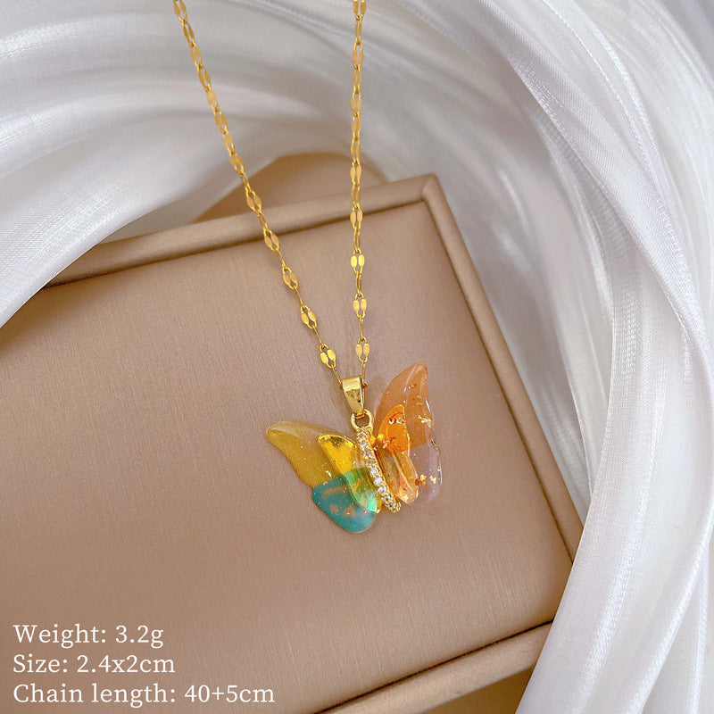 Colorful Butterfly Pendant Necklace – Luxury Titanium Steel Women’s Jewelry