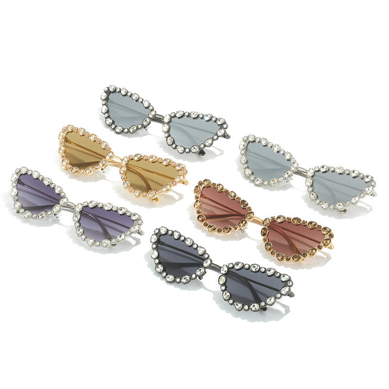 Cat-Eye Rhinestone Sunglasses – UV400 Metal Geometric Street Style Shades for Women