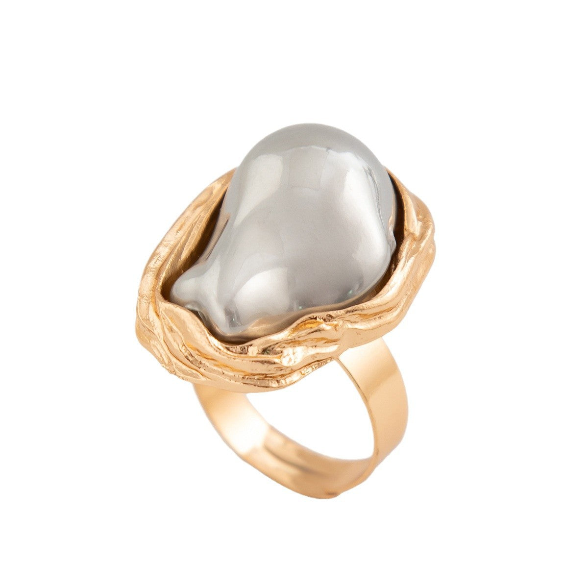 Baroque Pearl Statement Ring – Irregular Alloy Geometric Design for Women