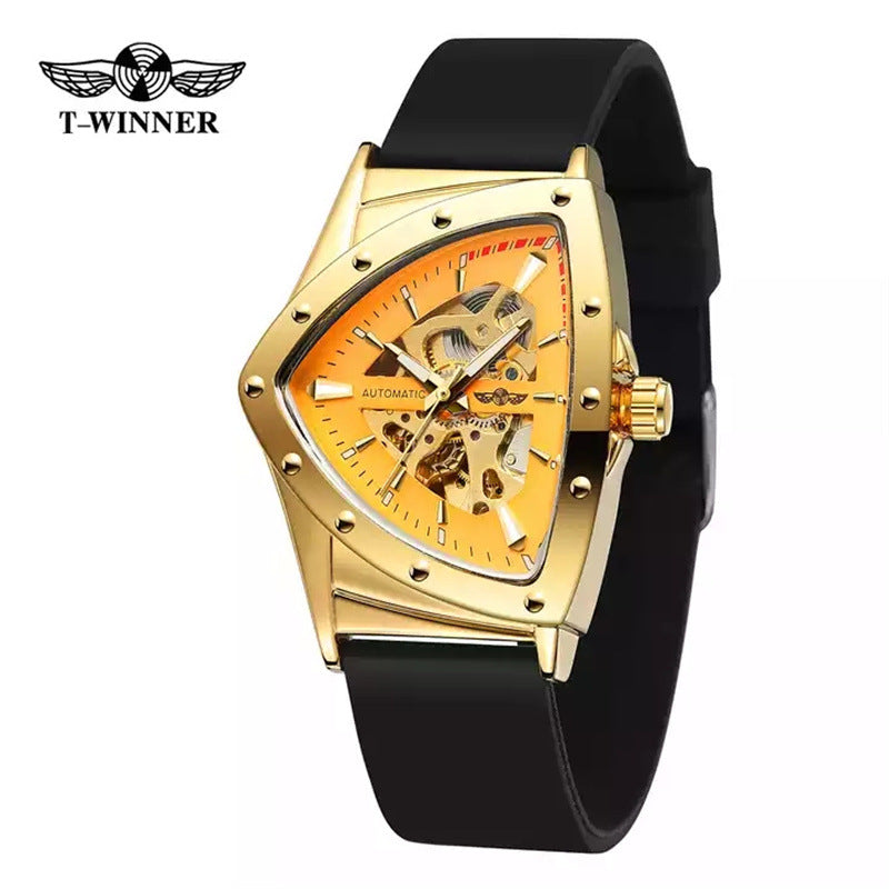 T-Winner Men's Triangle Watch – Hollow Automatic Silicone Strap