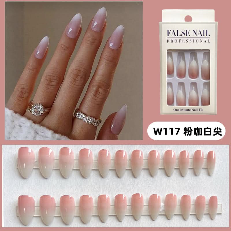 24-Piece Gradient Ice Powder Almond Nails – European & American Style