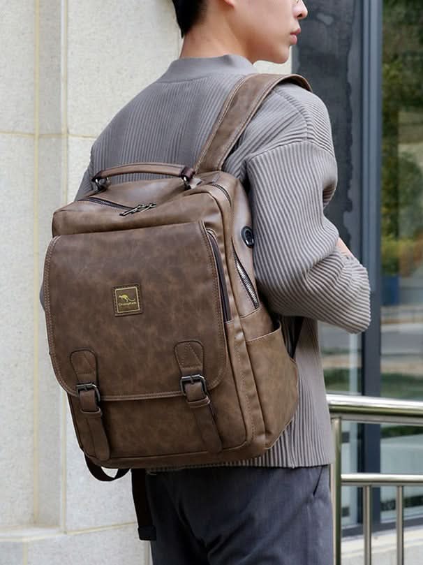 Men’s Large-Capacity PU Leather Backpack – Stylish School & Sports Bag