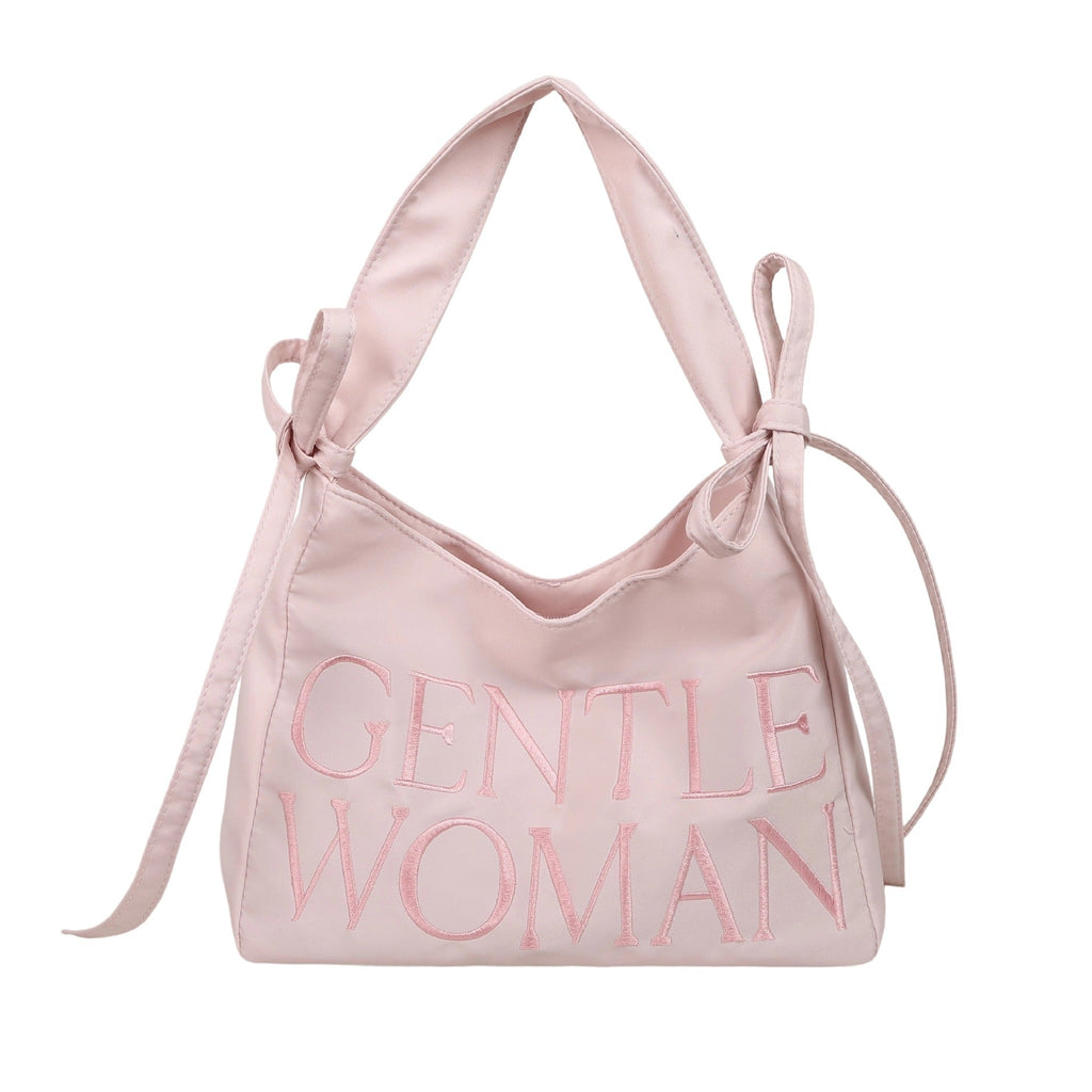 Nylon Bow Underarm Bag – Candy Color Shoulder Handbag with Letter Design