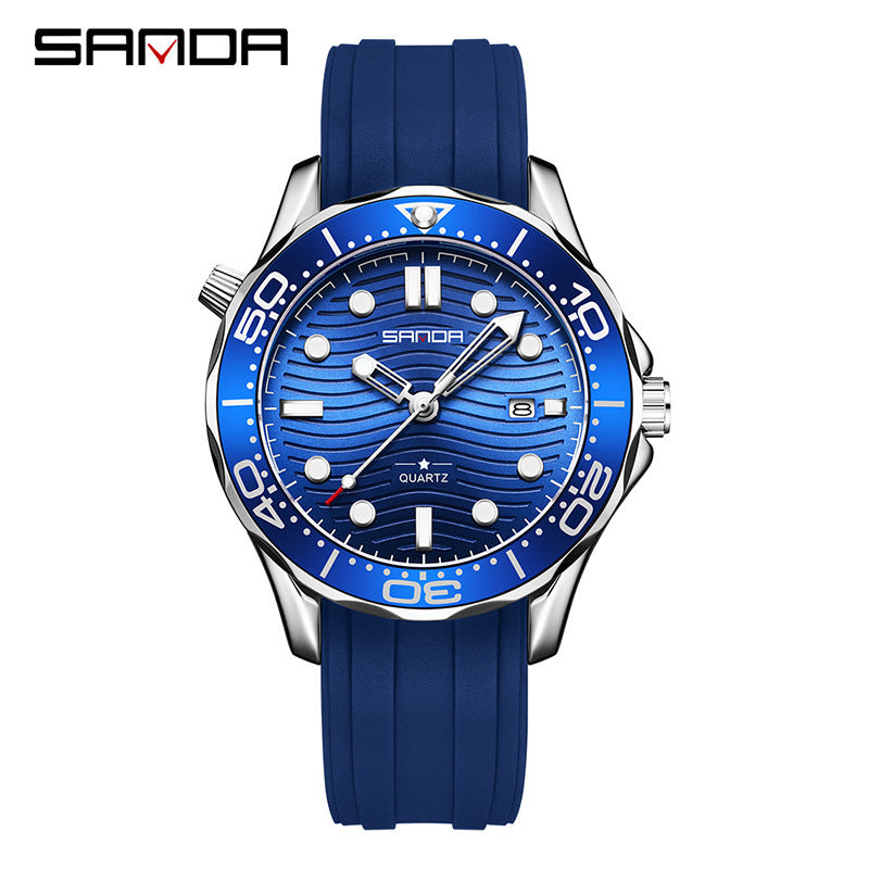 SANDA Men’s Silicone Quartz Watch – Casual Analog Wristwatch with Calendar & Luminous Display
