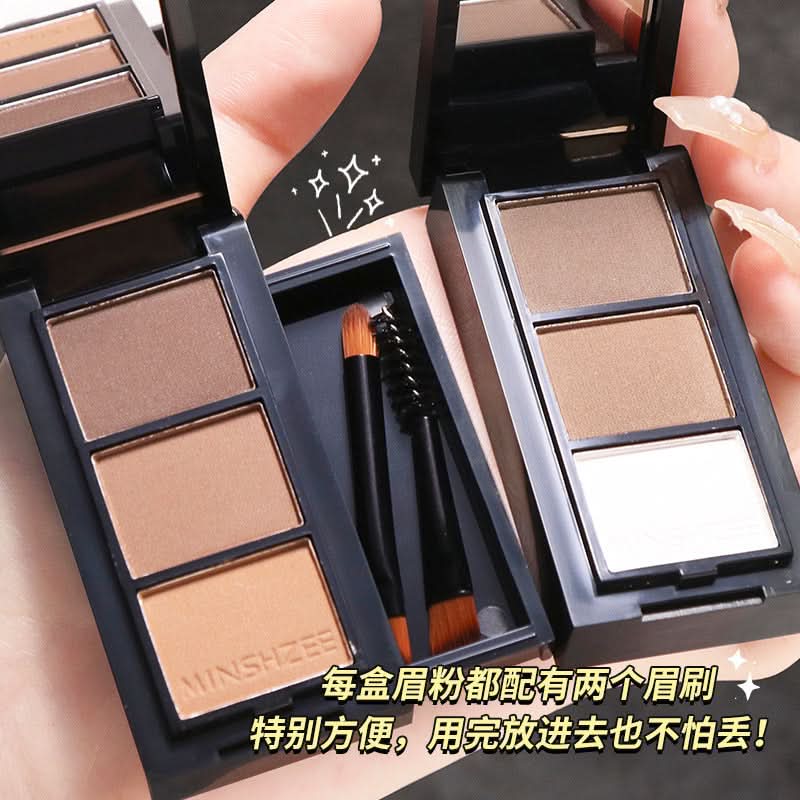 MINSHZEE 3-Color Eyebrow Powder – Waterproof, Long-Lasting, Smudge-Proof Brow Kit