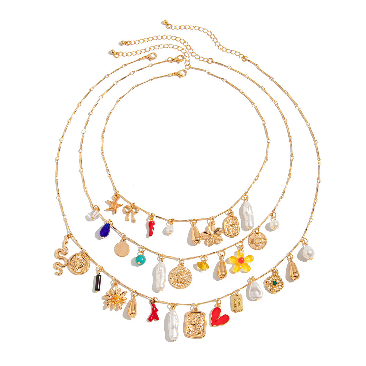 Layered Pearl Charm Necklace – Retro Heart & Flower Pendant Fashion Jewelry for Women