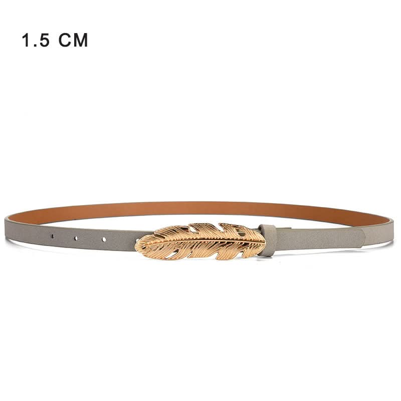 Thin PU Leather Belt with Flower Buckle