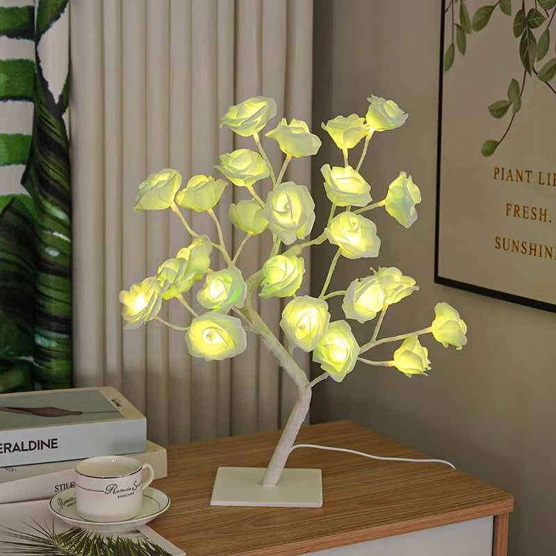 USB LED Rose Tree Lamp – 20-Bead Romantic Light for Home Decor, Tabletop Accent