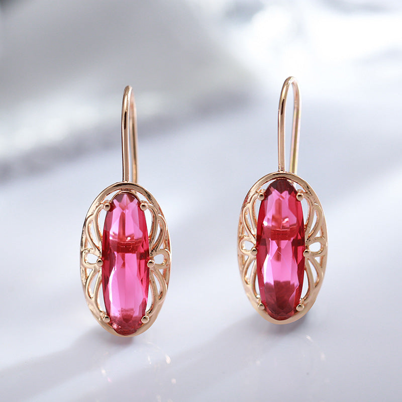 Red Zircon Earrings – Retro Geometric Jewelry for Women