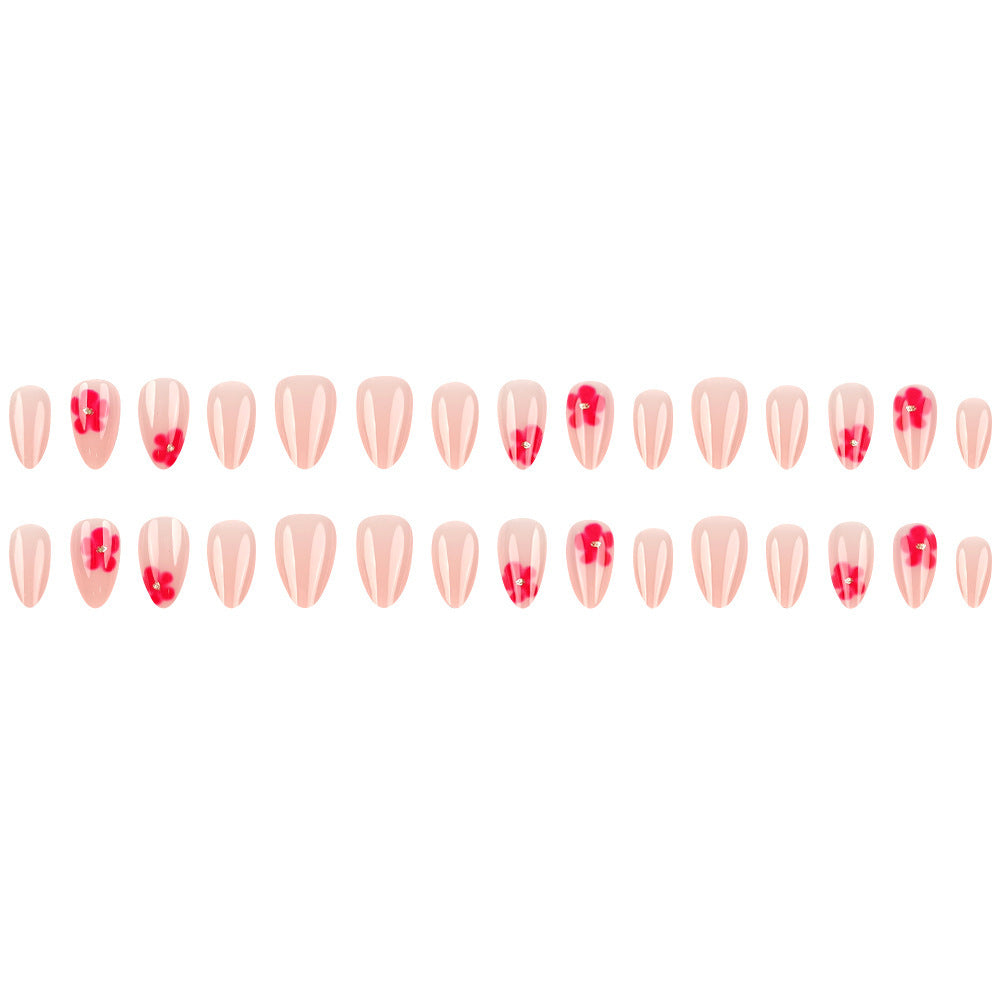Floral Almond Press-On Nails – Medium Pink Acrylic Nail Tips, Elegant Glue-On Set