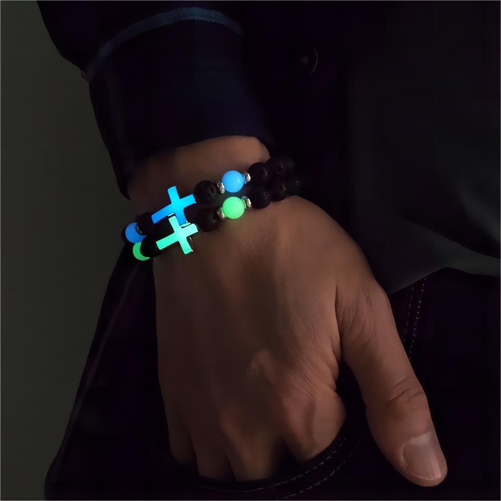 Luminous Cross Bracelet – Volcanic Stone Beaded Jewelry, Ethnic Retro Style