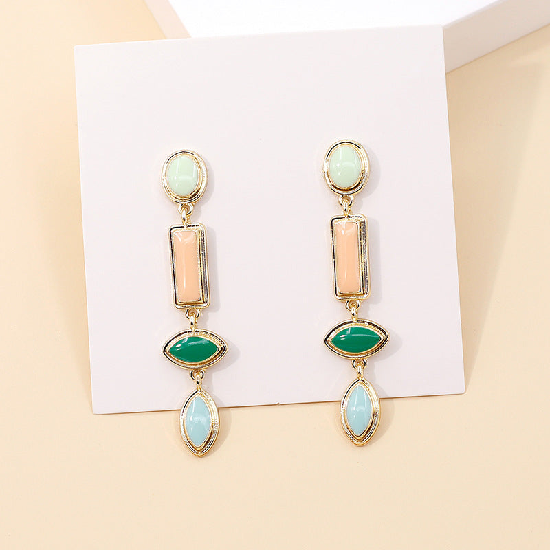 Colorful Enamel Drop Earrings for Women – Geometric Zinc Alloy Jewelry