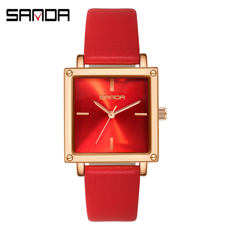 Sanda Women’s Leather Quartz Watch – Waterproof Small Dial Casual Fashion Watch