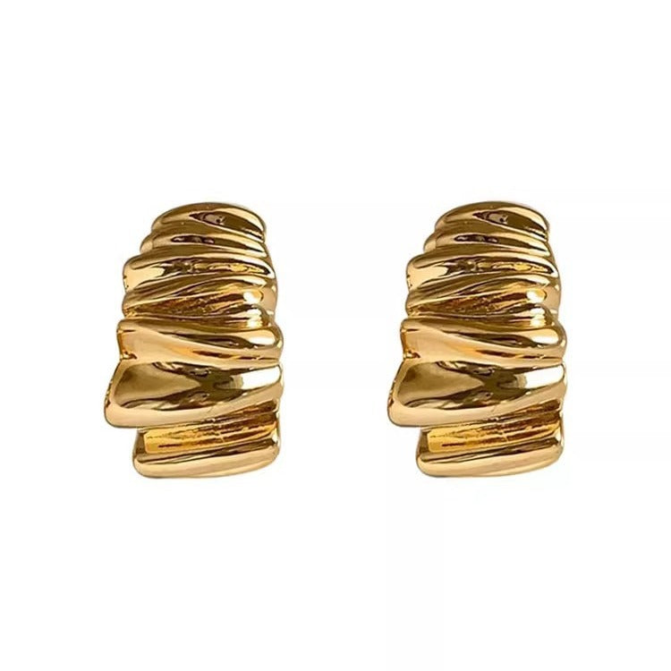 Twisted Wavy Stud Earrings – Elegant Wave Design, Women’s Jewelry with Push Post Clasp