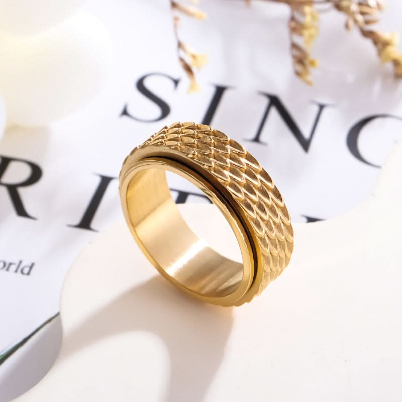 Men’s Trendy Stainless Steel Dragon Scale Rotatable Ring – Retro Spinning Band