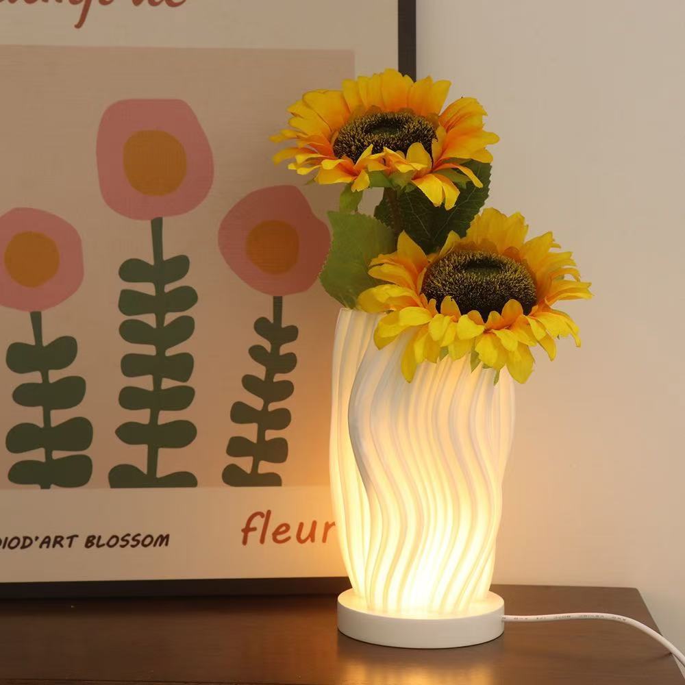 Touch-Control Vase Night Light – Bamboo Wood Atmosphere Lamp with 3-Color Dimming