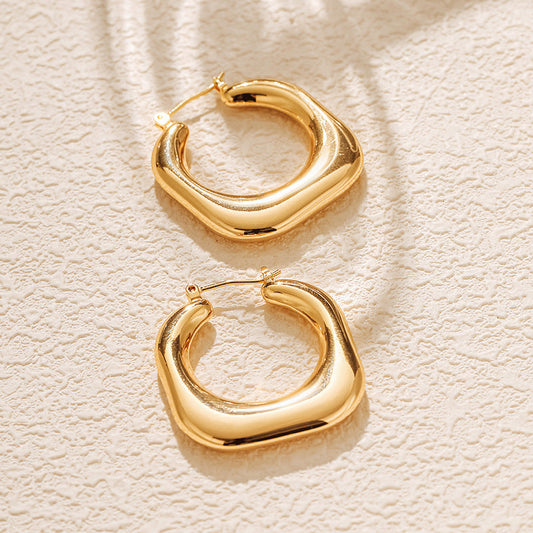 Gold-Plated Geometric Hoop Earrings – Minimalist Copper Jewelry for Women