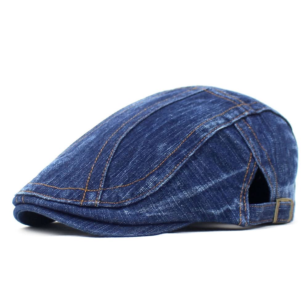 Washed Denim Beret Hat – Unisex Cotton Curved Brim Cap