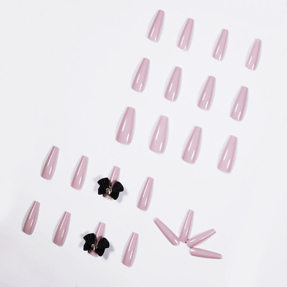 Long Ballet Press-On Nails – 24-Piece Taro Purple Bow False Nail Set