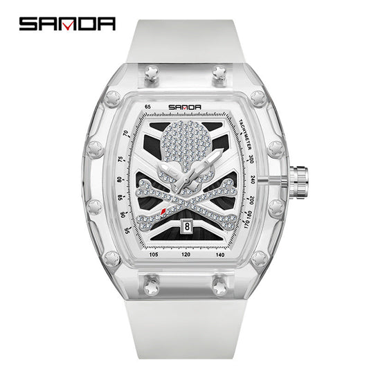 SANDA Skull Quartz Watch – Luminous Calendar, Waterproof Casual Watch