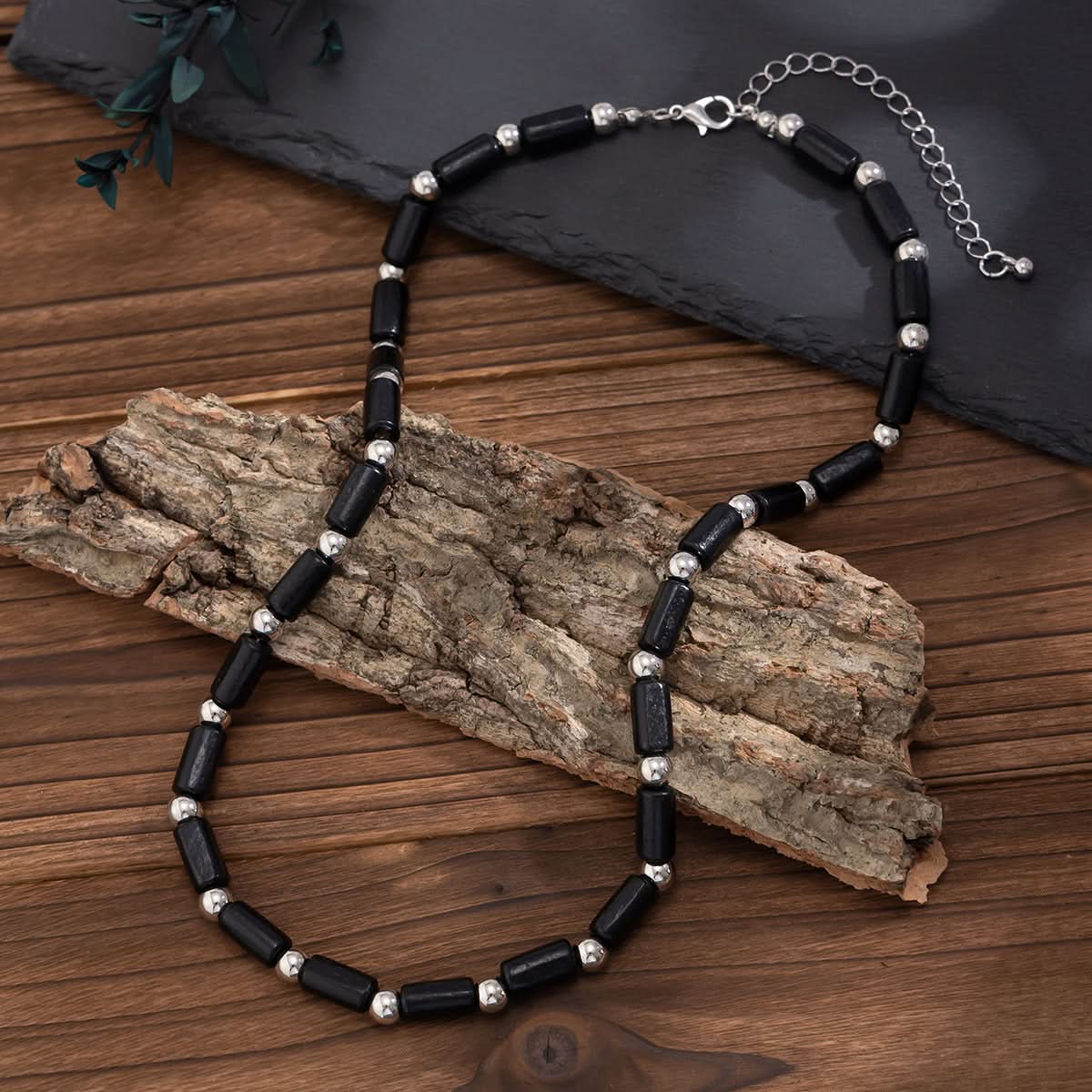 Men’s Black Wooden Bead Surfer Necklace
