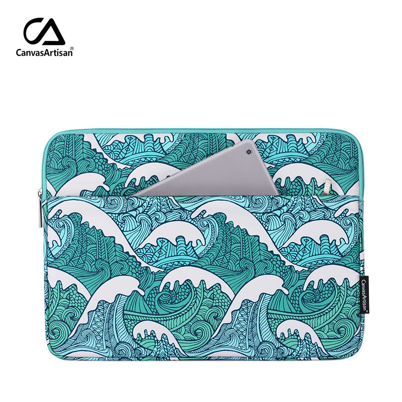 Ocean Swell Printed Laptop Sleeve – Dual Compartment Case for 11–15 Inch MacBook & More