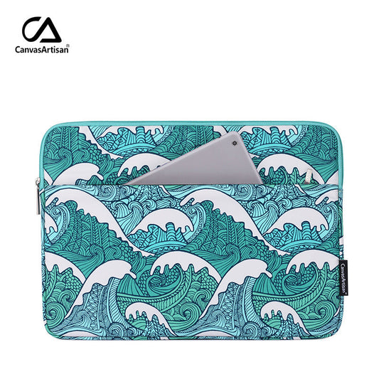Ocean Swell Printed Laptop Sleeve – Dual Compartment Case for 11–15 Inch MacBook & More