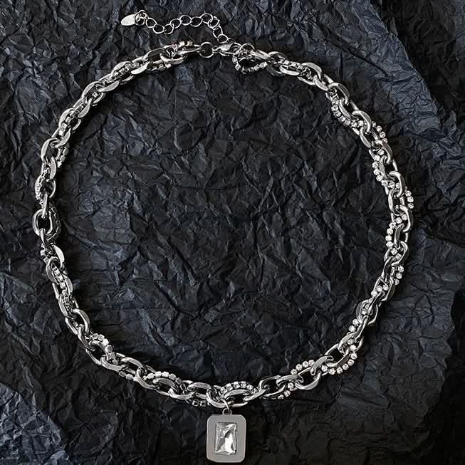 Men’s Hip-Hop Zircon Square Pendant Necklace – Trendy Clavicle Jewelry