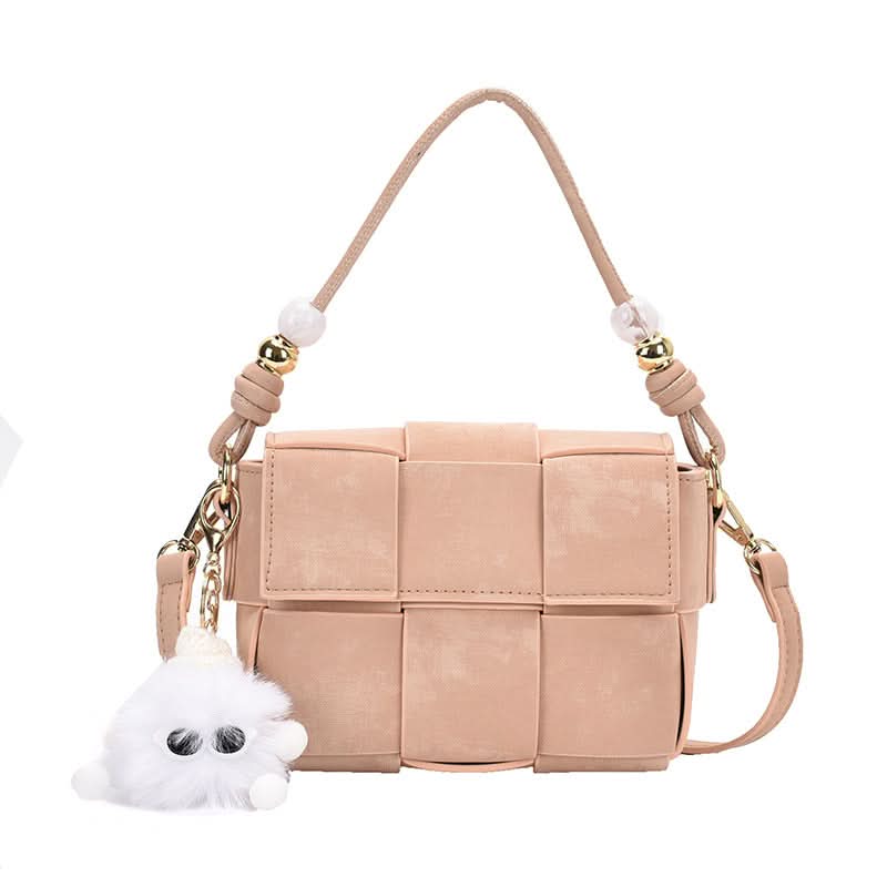 Women's Woven PU Leather Messenger Bag – Trendy Small Square Handbag