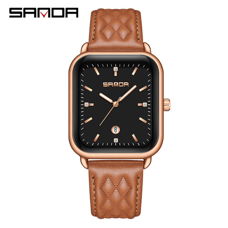 Sanda Women's Silicone Quartz Watch – Square Dial, 30M Waterproof Casual Analog Watch