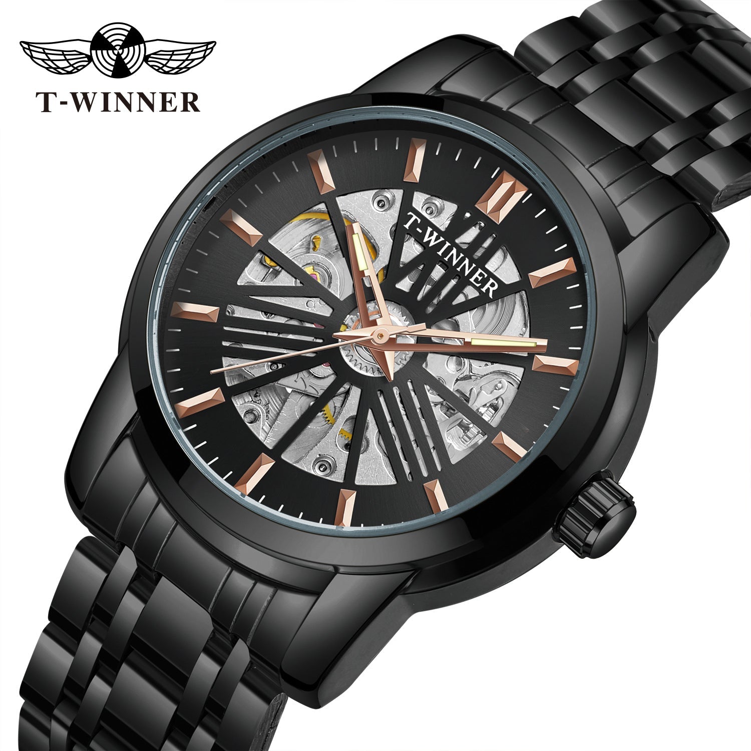 T-Winner Men’s Round Skeleton Automatic Mechanical Watch – 30M Water Resistant